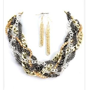 Multi Tome Braided Chains Necklace